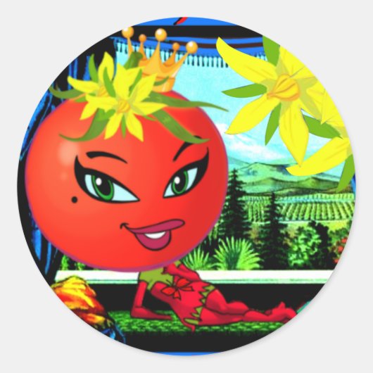 WQ STICKER #2 : Queen Sauy Tomato. ラウンドシール (正面)