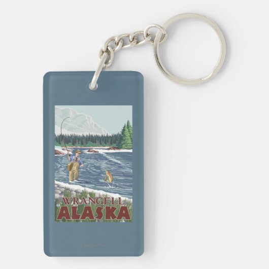 Wrangell、アラスカ-はえの漁師 キーホルダー (裏面)