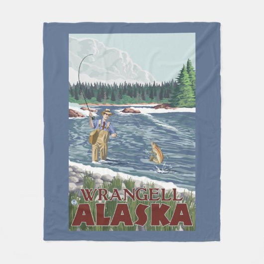Wrangell、アラスカ-はえの漁師 フリースブランケット (正面)