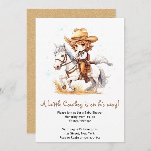 Wrangling Joy：カウボーイワイルドウェスト赤ちゃんシャワー 招待状 (正面/裏面)