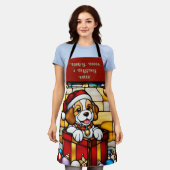 Wrapped Christmas Puppy Apron エプロン (着用した状態)