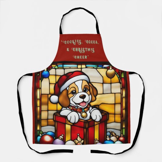 Wrapped Christmas Puppy Apron エプロン (正面)