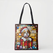 Wrapped Christmas Puppy Faux Stained Glass トートバッグ (正面)