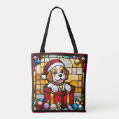Wrapped Christmas Puppy Faux Stained Glass トートバッグ (裏面)