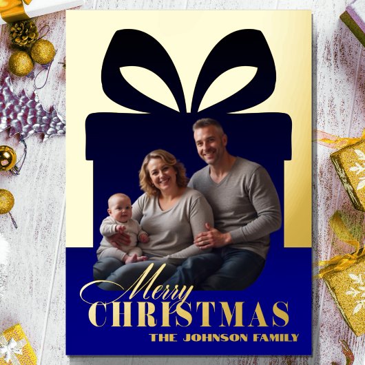 Wrapped in Love - Christmas Gift Family Blue Gold 箔シーズンカード
