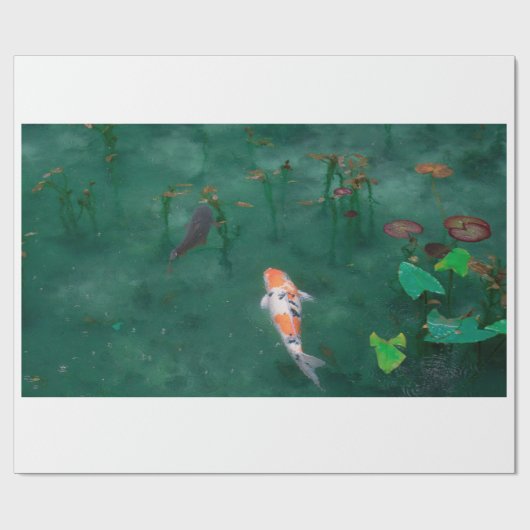 WRAPPING紙:WOODBLOCK日本の :コイ ラッピングペーパー (フラット)