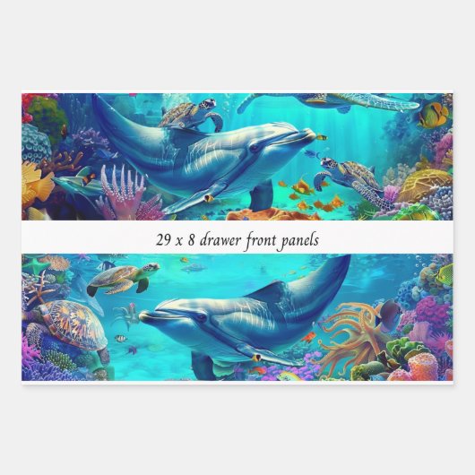 Wrapping Decoupage 3 Sea World Dolphin Drawer  ラッピングペーパーシート (正面2)