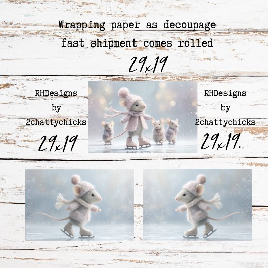Wrapping Decoupage Paper Ice Skating Mice ラッピングペーパーシート