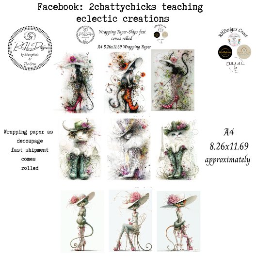 Wrapping Paper 9 A4 Designs Whimsical Cats Deco ラッピングペーパーシート