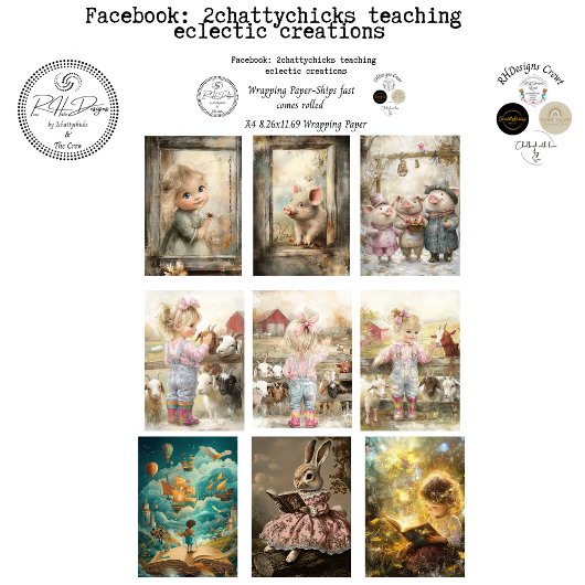 Wrapping Paper 9 A4 Storybook Designs Decoupage  ラッピングペーパーシート