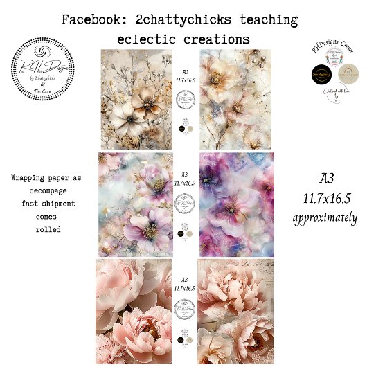 Wrapping Paper A3 Floral Designs Decoupage Paper ラッピングペーパーシート