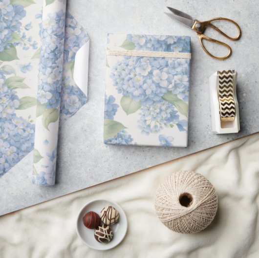 Wrapping Paper | Blue Hydrangea Floral Gift Wrap ラッピングペーパー (クラフト)