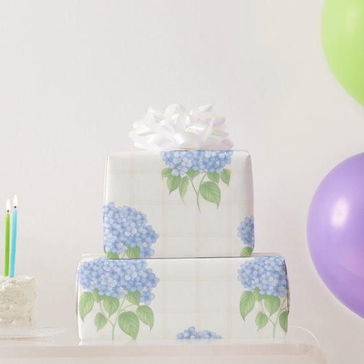 Wrapping Paper | Blue Hydrangea | Luxe Ivory Plaid ラッピングペーパー (パーティーギフト)
