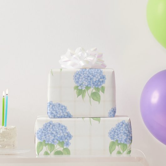 Wrapping Paper | Blue Hydrangea | Luxe Ivory Plaid ラッピングペーパー (パーティーギフト)