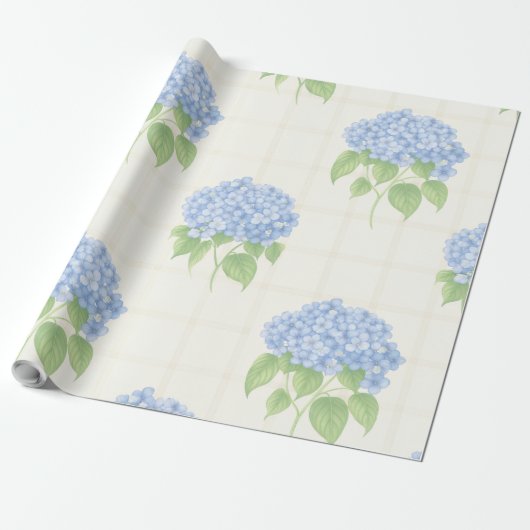 Wrapping Paper | Blue Hydrangea | Luxe Ivory Plaid ラッピングペーパー (アンロールド)
