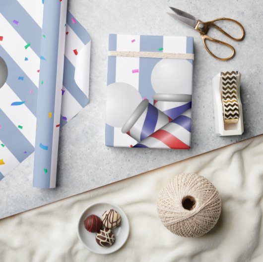Wrapping Paper Blue & White Stripe Barber Pole ラッピングペーパー (クラフト)
