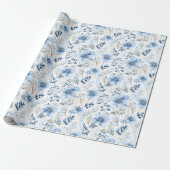 Wrapping Paper - Blue Winter Floral Pattern ラッピングペーパー (アンロールド)
