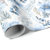 Wrapping Paper - Blue Winter Floral Pattern ラッピングペーパー (ロールコーナー)