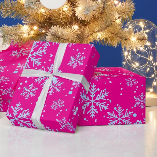 Wrapping Paper, Bright Fuchsia Snowflakes ラッピングペーパー (クリスマス)
