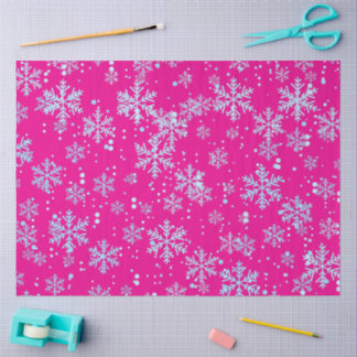 Wrapping Paper, Bright Fuchsia Snowflakes 薄葉紙