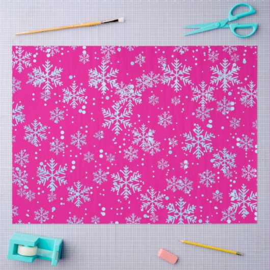 Wrapping Paper, Bright Fuchsia Snowflakes 薄葉紙 (クラフト)