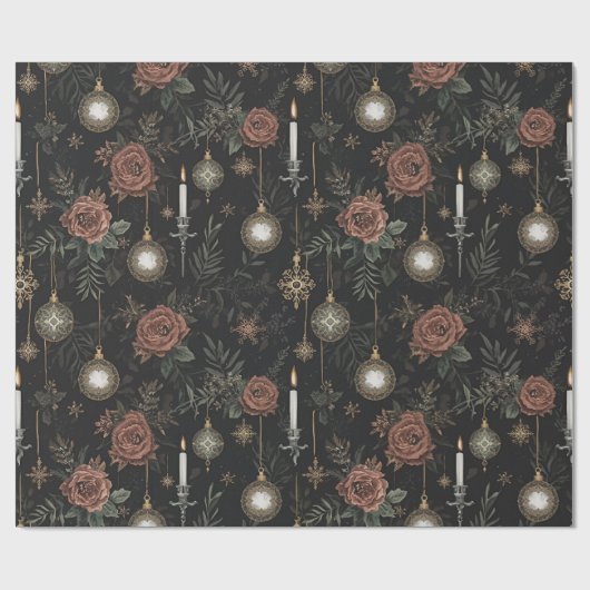 Wrapping Paper – Crimson Roses, Gold Ornaments  ラッピングペーパー (フラット)