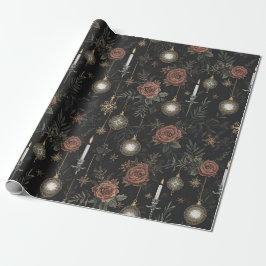 Wrapping Paper – Crimson Roses, Gold Ornaments ラッピングペーパー