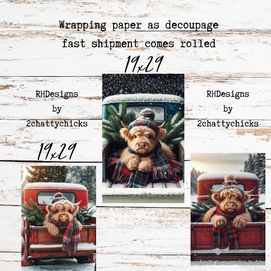 Wrapping Paper Decoupage 3 Highland Cow Set  ラッピングペーパーシート