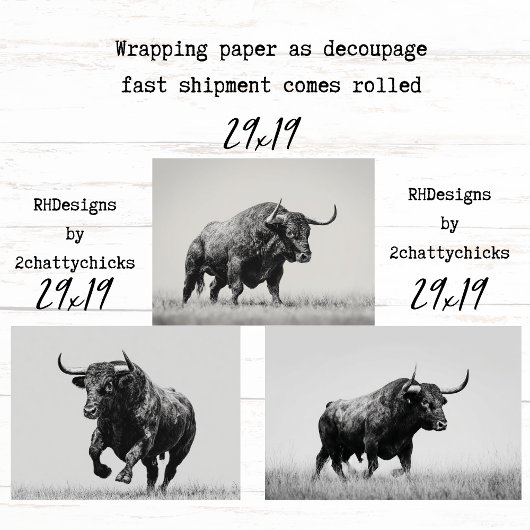 Wrapping Paper Decoupage Black White Bulls Western ラッピングペーパーシート