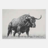 Wrapping Paper Decoupage Black White Bulls Western ラッピングペーパーシート (正面3)