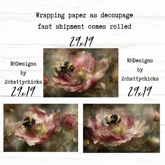 Wrapping Paper Decoupage Botanical Teal Florals  ラッピングペーパーシート