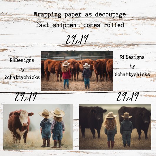 Wrapping Paper Decoupage Farm Kids & Cattle  ラッピングペーパーシート