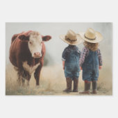 Wrapping Paper Decoupage Farm Kids & Cattle  ラッピングペーパーシート (正面)
