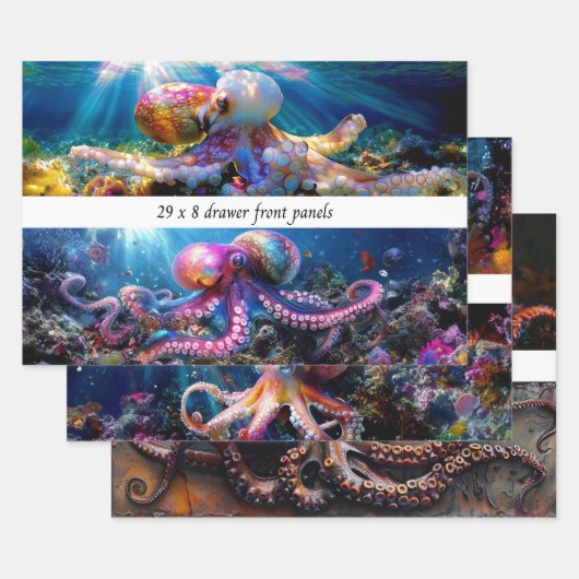 Wrapping Paper Decoupage Sea World Octopus Drawers ラッピングペーパーシート (セット)