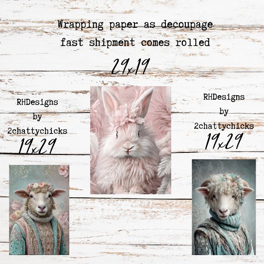 Wrapping Paper Decoupage Spring Lamb Pink Rabbit  ラッピングペーパーシート