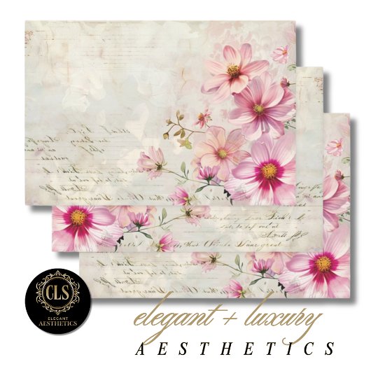 Wrapping Paper – Decoupage - Vintage Rose Florals ラッピングペーパーシート