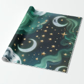 Wrapping Paper - Emerald Green Celestial Moon ラッピングペーパー (アンロールド)