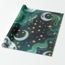 Wrapping Paper - Emerald Green Celestial Moon ラッピングペーパー
