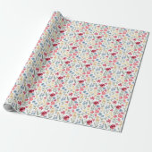 Wrapping Paper - Floral Design Red Blue Yellow ラッピングペーパー (アンロールド)