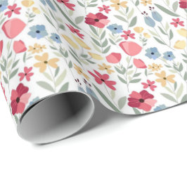 Wrapping Paper - Floral Design Red Blue Yellow ラッピングペーパー