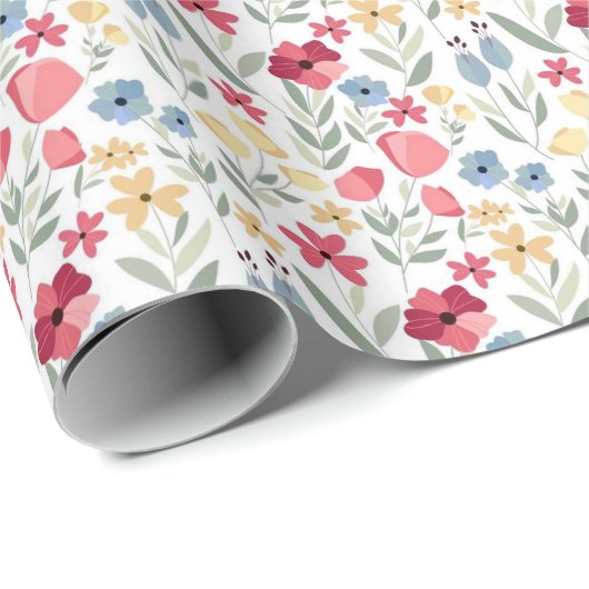 Wrapping Paper - Floral Design Red Blue Yellow ラッピングペーパー (ロールコーナー)