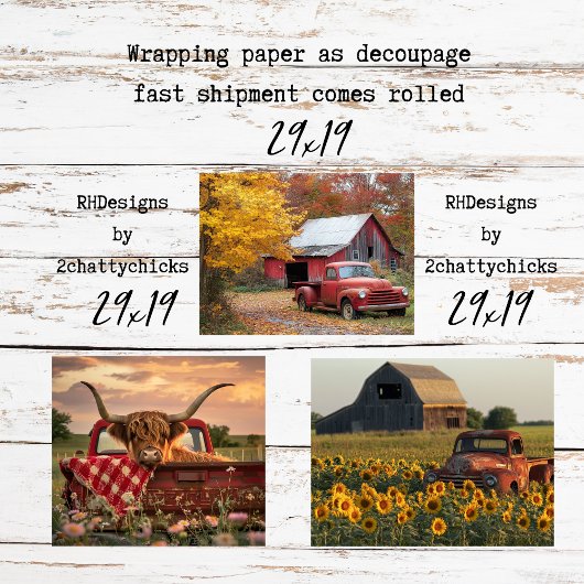 Wrapping Paper for Decouapge 3 Farm Red Truck  ラッピングペーパーシート