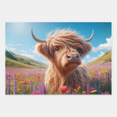 Wrapping Paper for Decoupage 3 Highland Cows  ラッピングペーパーシート (正面3)