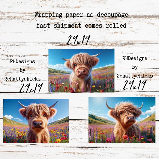 Wrapping Paper for Decoupage 3 Highland Cows  ラッピングペーパーシート