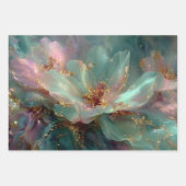 Wrapping Paper for Decoupage Teal Gold Florals  ラッピングペーパーシート (正面3)
