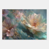 Wrapping Paper for Decoupage Teal Gold Florals  ラッピングペーパーシート (正面2)