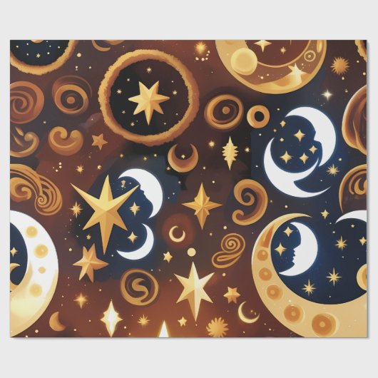 Wrapping Paper -Golden Ochre Celestial Moon Patten ラッピングペーパー (フラット)