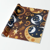 Wrapping Paper -Golden Ochre Celestial Moon Patten ラッピングペーパー (アンロールド)