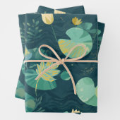 Wrapping Paper GreenLilyPad Set of 3 Flatwrap ラッピングペーパーシート (インサイチュ)
