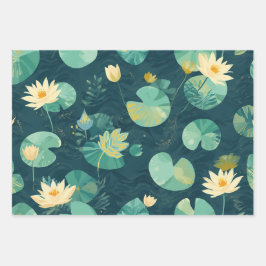 Wrapping Paper GreenLilyPad Set of 3 Flatwrap ラッピングペーパーシート